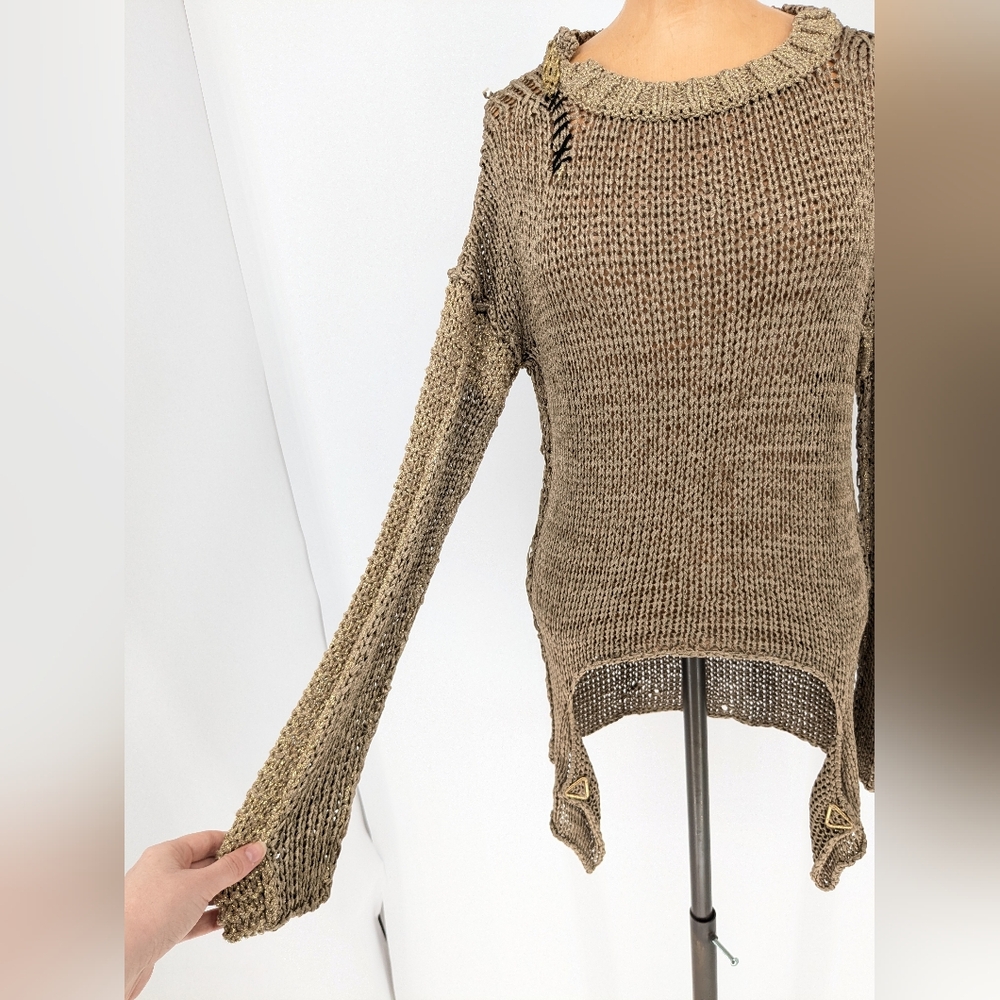 Elisa Cavaletti Knit Asymmetrical Top Gold Womens Medium Avant Garde Chic - Picture 7 of 15